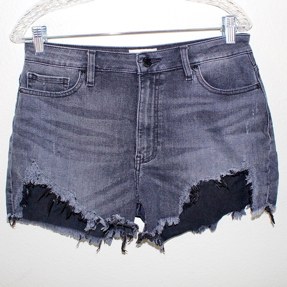 Miss Me Pants - Miss Me Denim High Rise Faded Black Distressed Raw Hem Shorts - Size 30